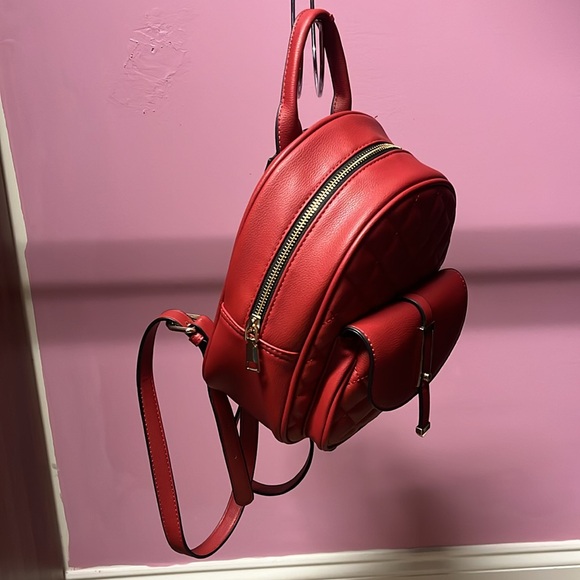 Red quilted faux leather backpack purse main image 5